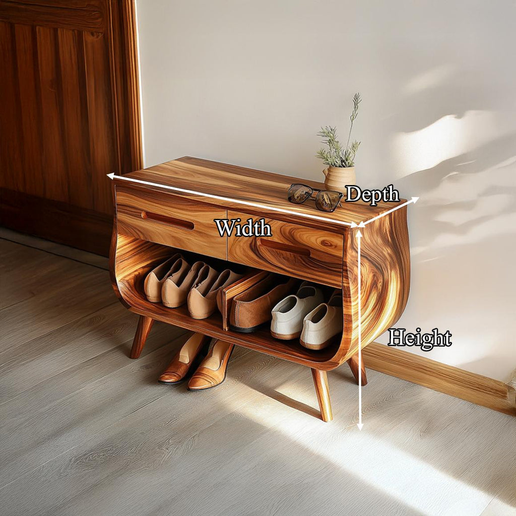 Mid Century Elegant Shoe Cabinet, Solid Wood Storage Organizer Bench with Shelves for Bedroom, Hallway Closet