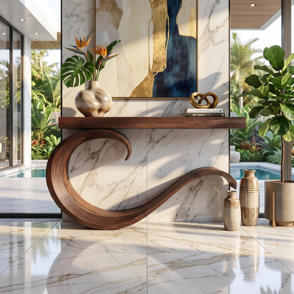 Teezano Handcrafted Sculptural Live Edge Console Table, Luxury Solid Wood Entryway Table for High-End Living Room Decor, SILDTTNCS087