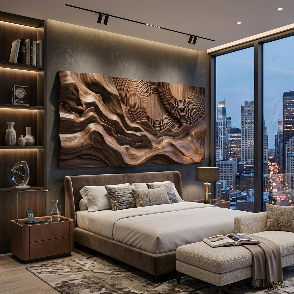 Layered Wave Wall Sculpture, Abstract Geometric Circular 3D Wood Wall Art Panel for Living Room Decor