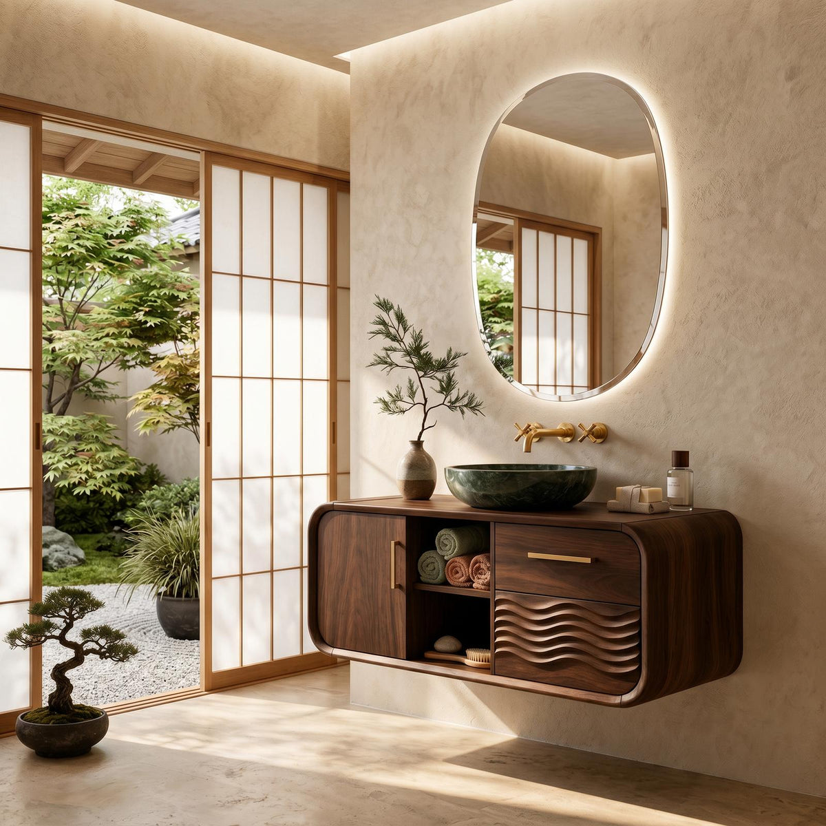 Mid Century Modern Floating Vanity, Solid Wood Wall Mounted Bathroom Vanity Console with Storage Drawers, Under Sink Cabinet, SILDTTNBRV057