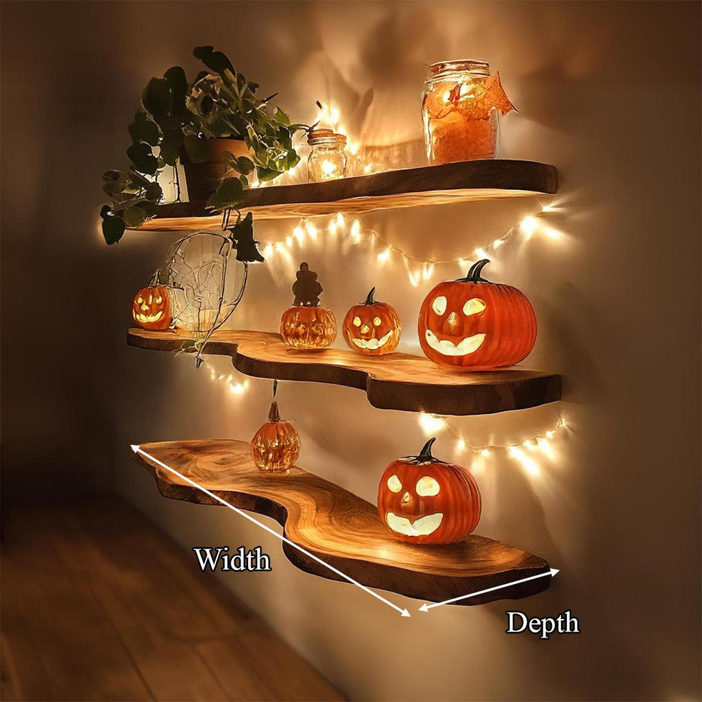 Mid-Century Floating Shelf, Wooden Tree Branch Wall Mounted Shelf, Spooky Gothic Bedroom wall Decor Organizer