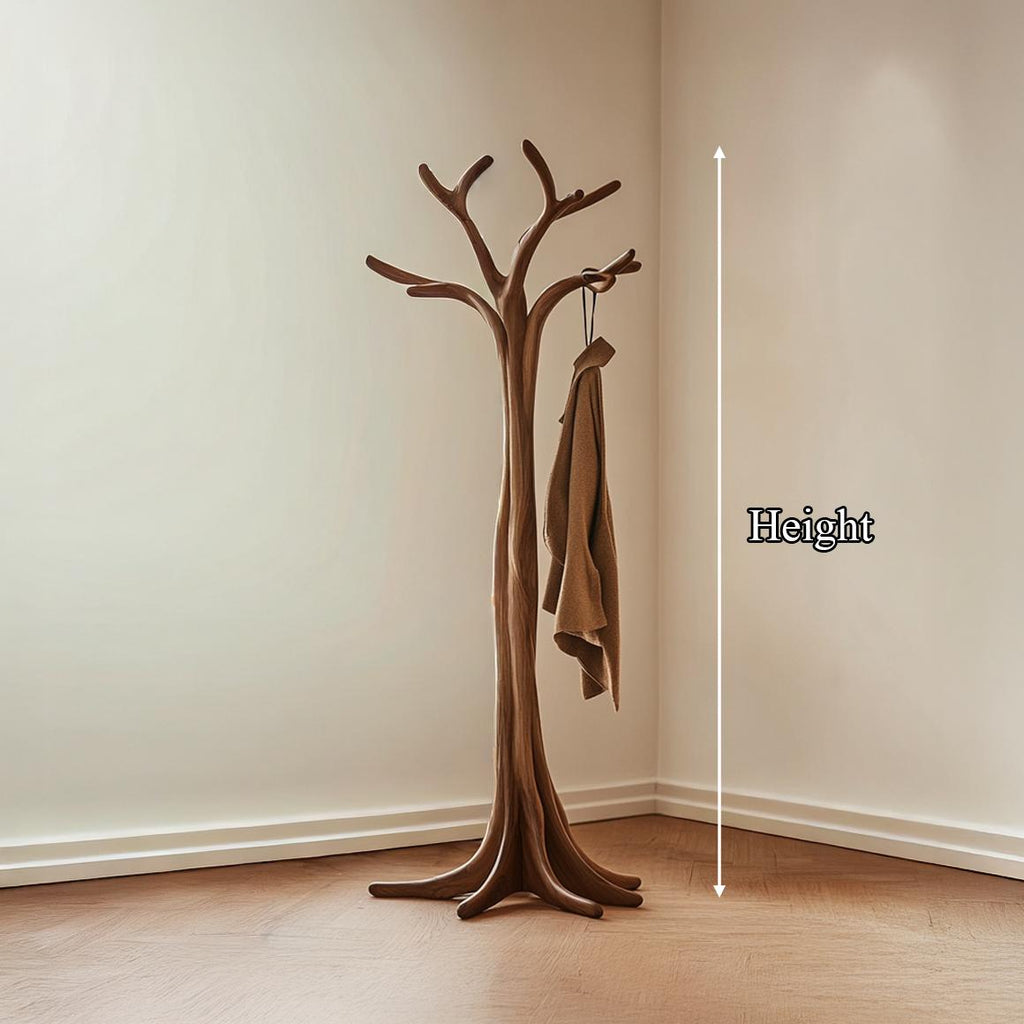 Rustic Tree Branch Coat Rack, Freestanding Solid Wood Coat Tree & Hat Stand Organizer for Entryway