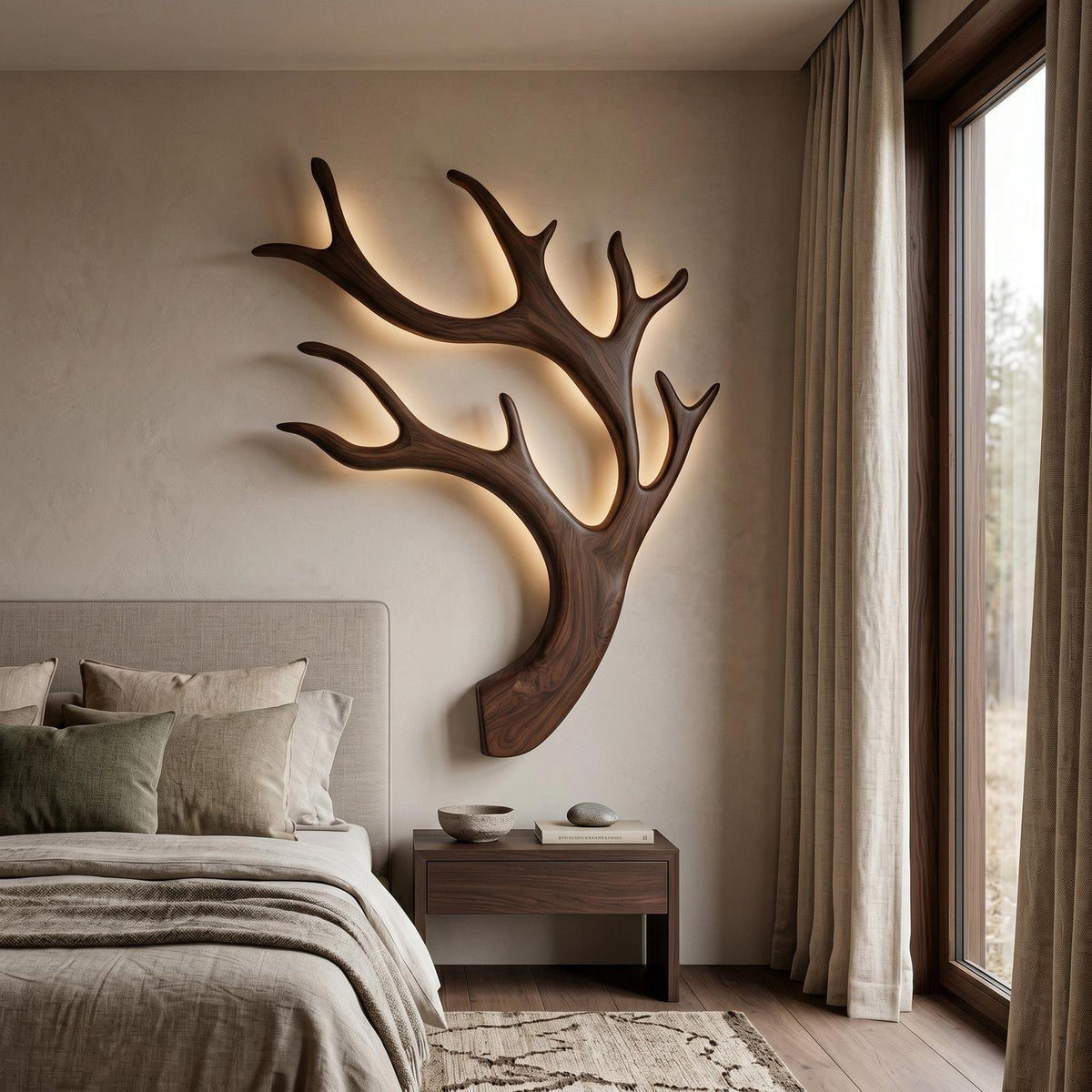 Artistic Wooden Wall Light, Minimalist Modern LED Sconce for Quiet Luxury Bedroom & Living Room Accent, Model