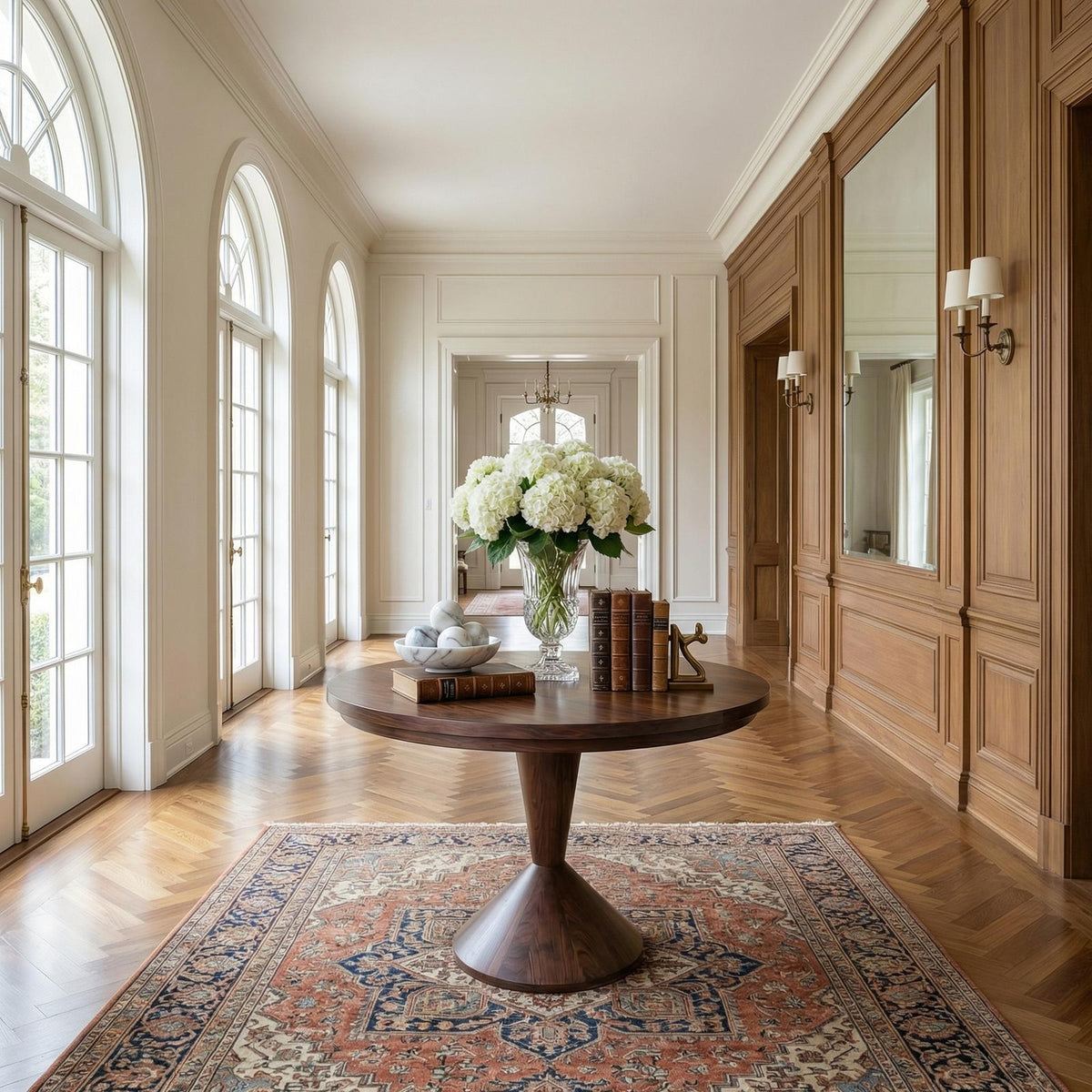 Round Entryway Center Table, Modern Wood Pedestal Foyer Table for Living Room, Foyer & Staircase
