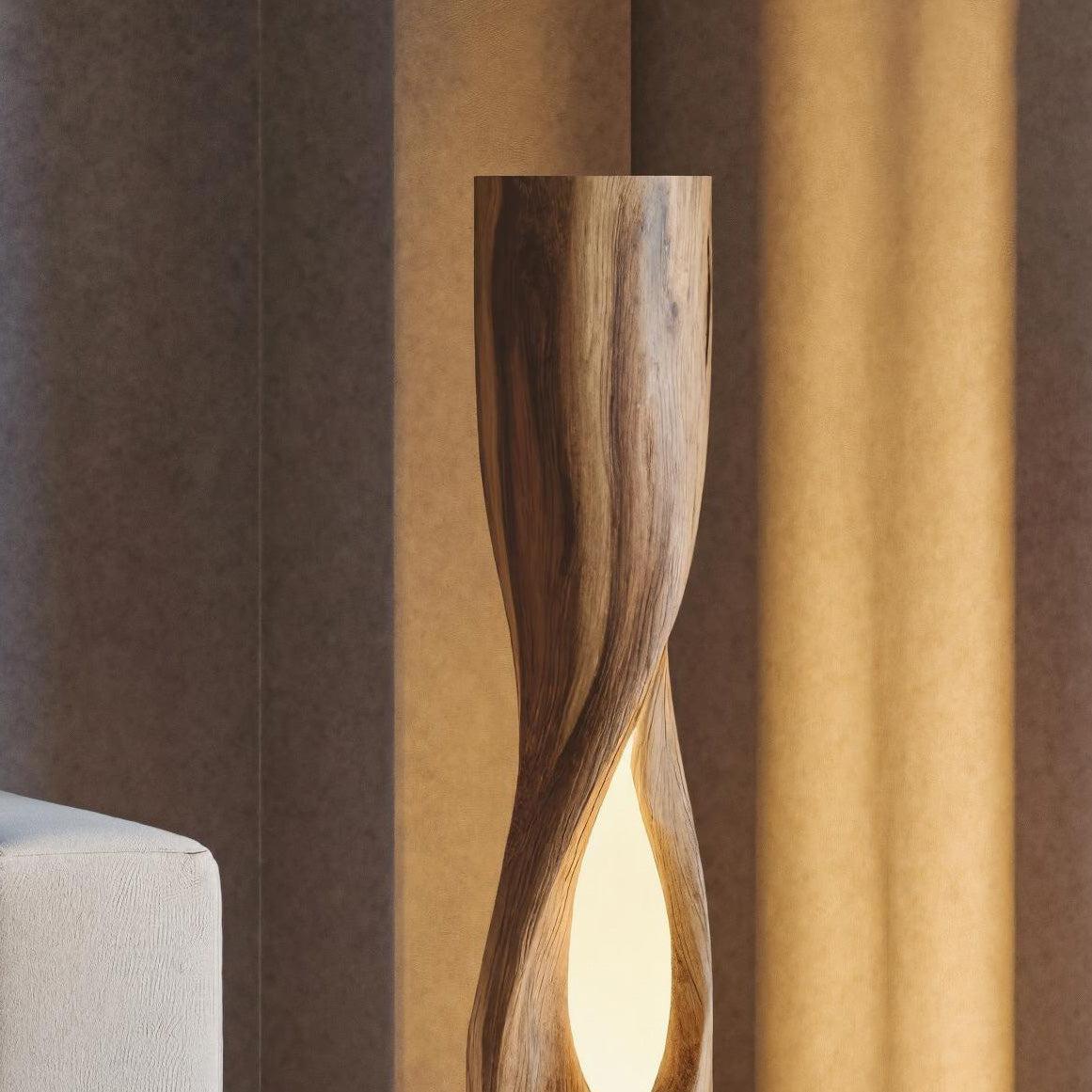 Minimalist Wooden Floor Lamp, Modern Solid Wood Standing Accent Light with Fabric Shade for Living Room, Model