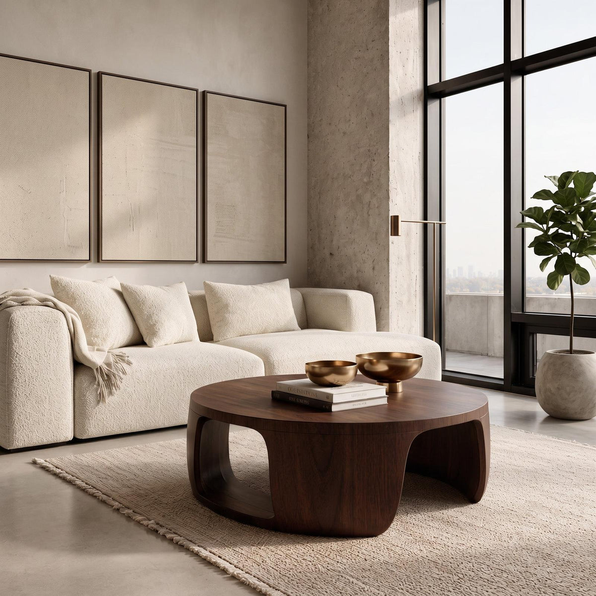 Minimalist Round Wooden Coffee Table with Sculptural Form, Handcrafted Solid Wood Living Room Center Table, Model
