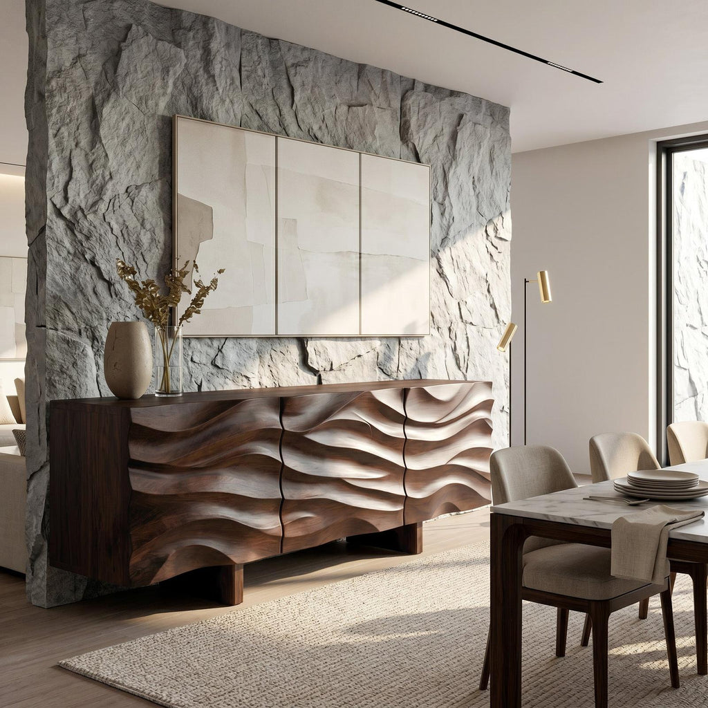 Organic Modern Wood Sideboard, Handcrafted Solid Wood Credenza & Storage Buffet Cabinet for Living Room, Model