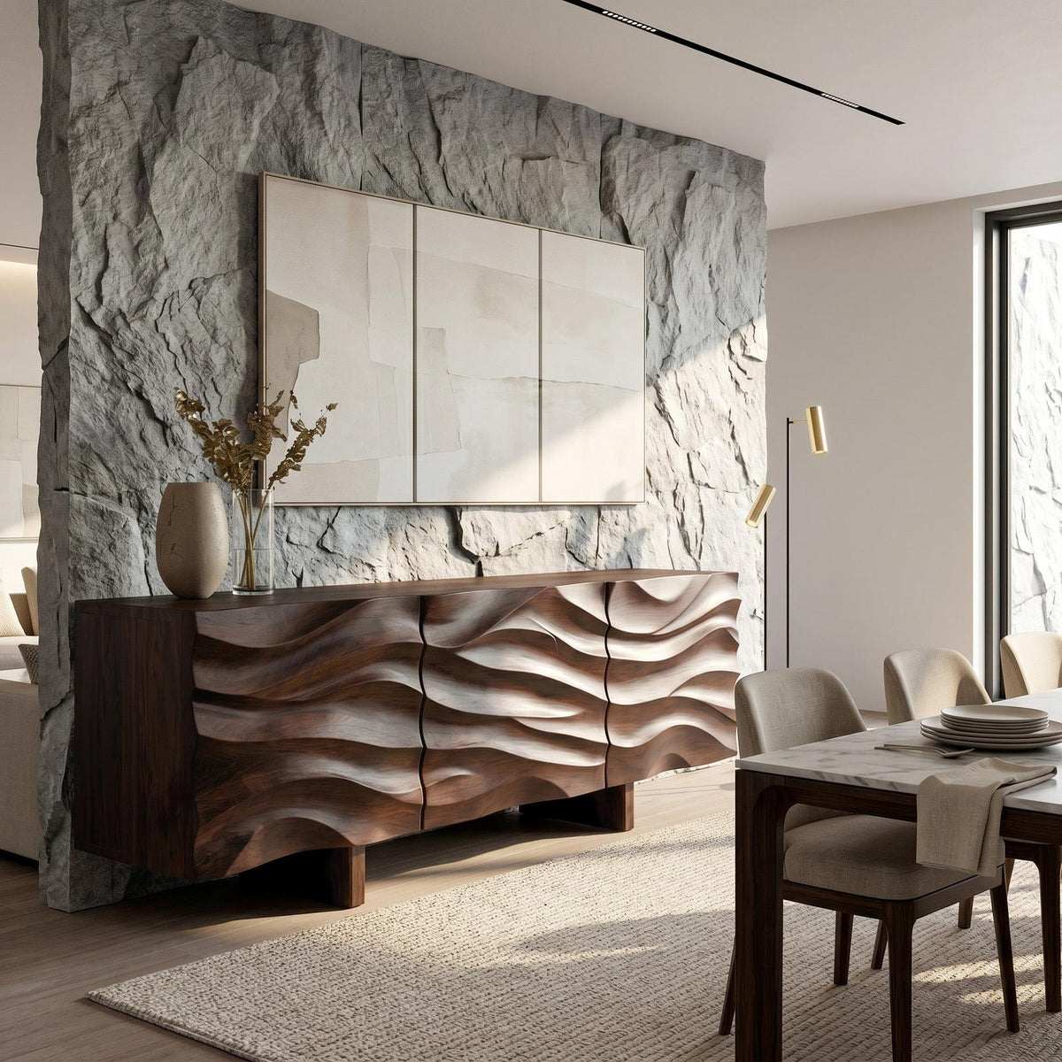 Organic Modern Wood Sideboard, Handcrafted Solid Wood Credenza & Storage Buffet Cabinet for Living Room, Model