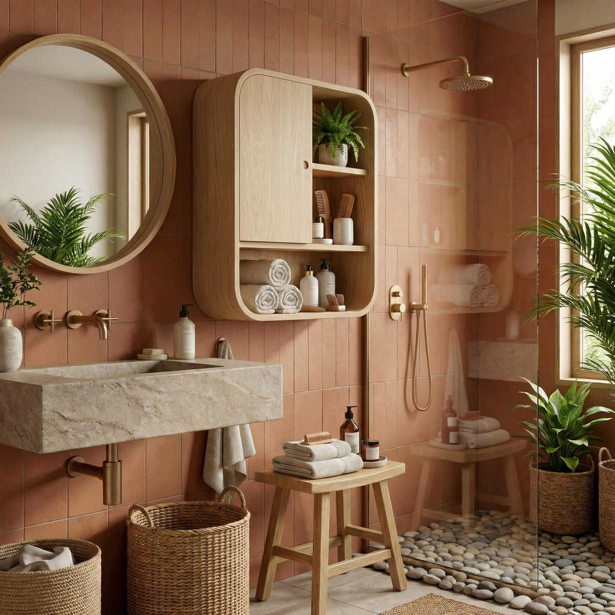 Organic Bathroom Cabinet, Solid Wood Rustic Storage Cupboard & Wall Organizer for Bathroom