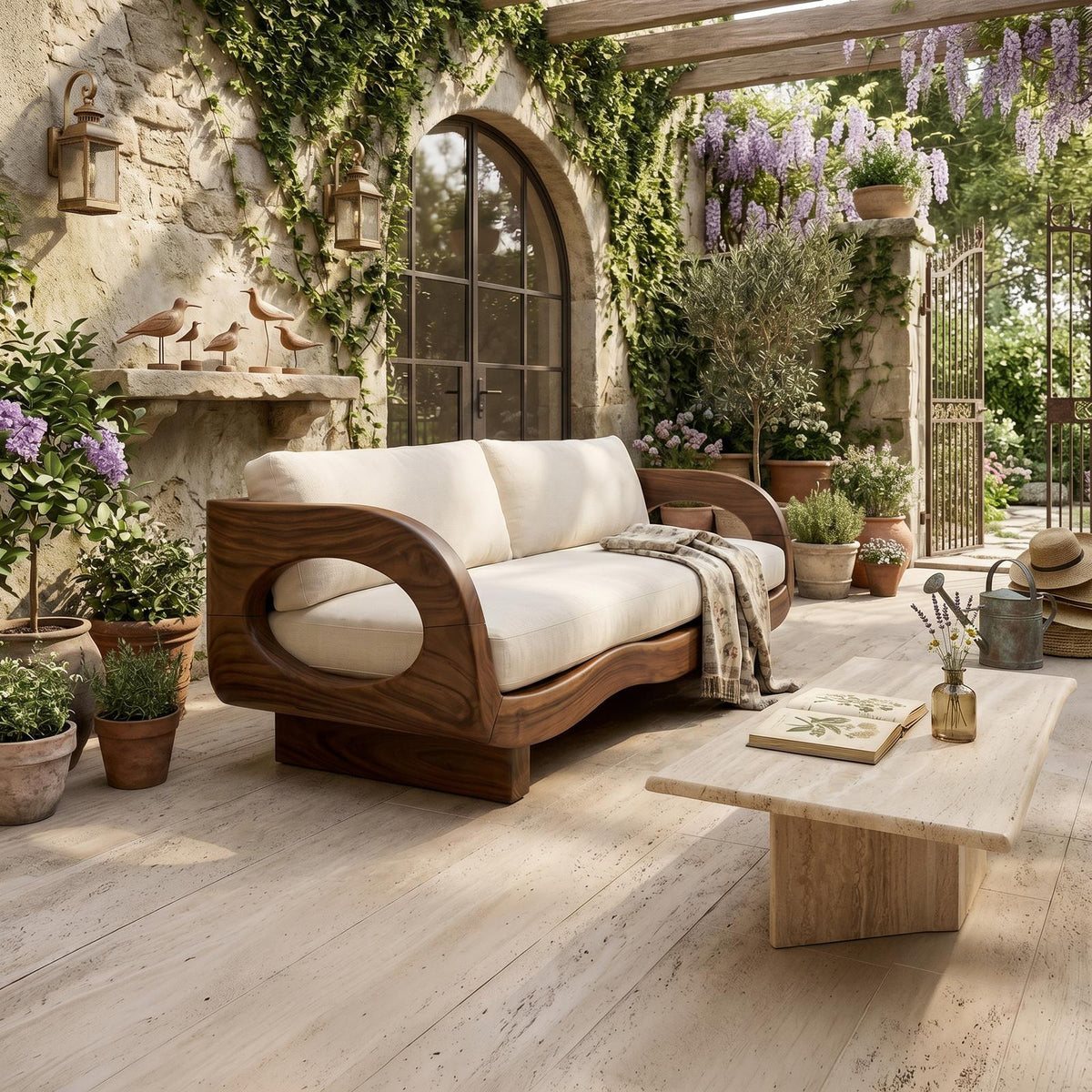 Rustic Contemporary Wood Sofa Garden Terrace Living Space