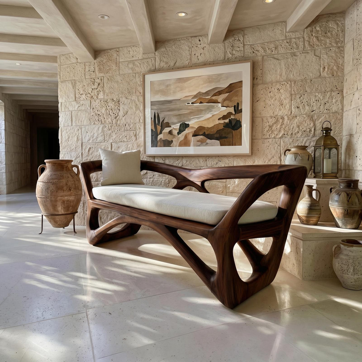 Japandi Accent Bench Wellness Retreat