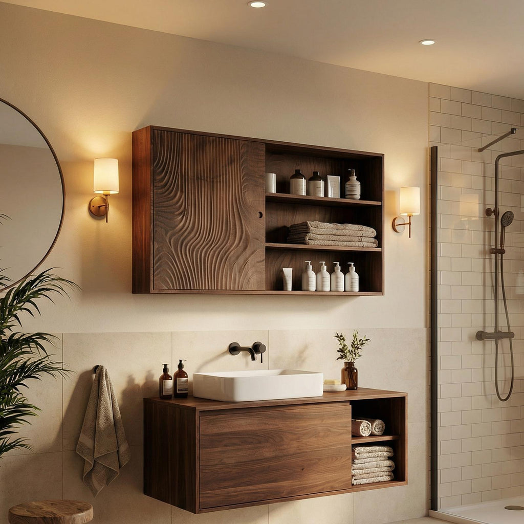 Natural Bathroom Cabinet, Solid Wood Rustic Storage Cabinet & Wall Organizer for Bathroom