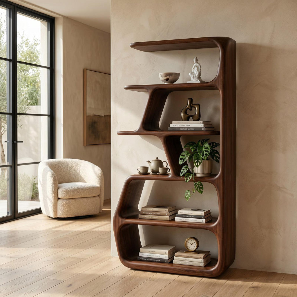 Rustic Wooden Standing Shelf, Compact Tiered Storage Organizer, Farmhouse Style Bookcase Rack for Apartment