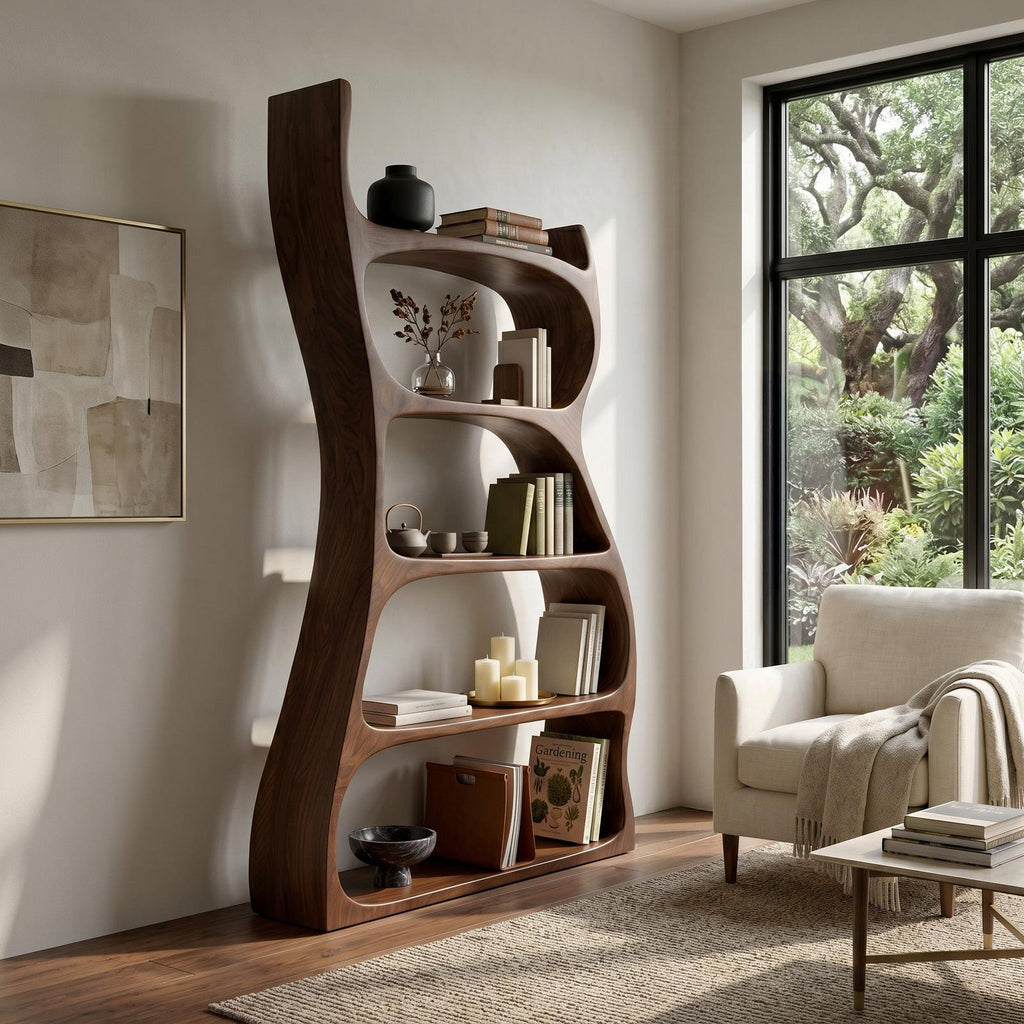 Elegant Natural Wood Standing Shelf, Tiered Entryway Display Organizer, Modern Timber Bookcase Storage Rack