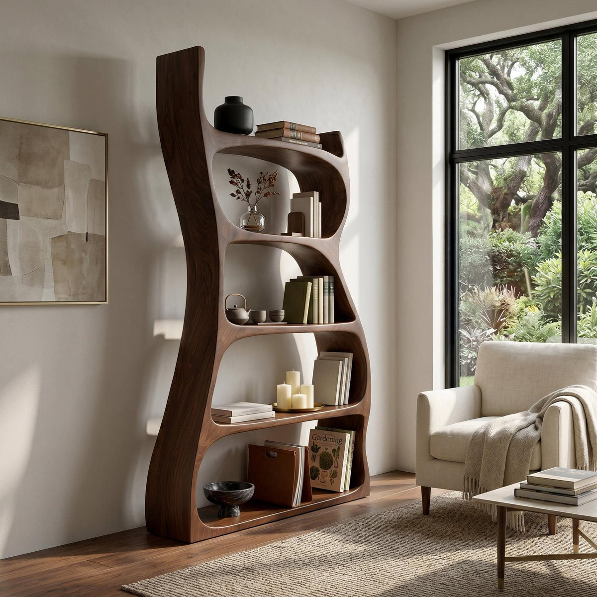 Elegant Natural Wood Standing Shelf, Tiered Entryway Display Organizer, Modern Timber Bookcase Storage Rack
