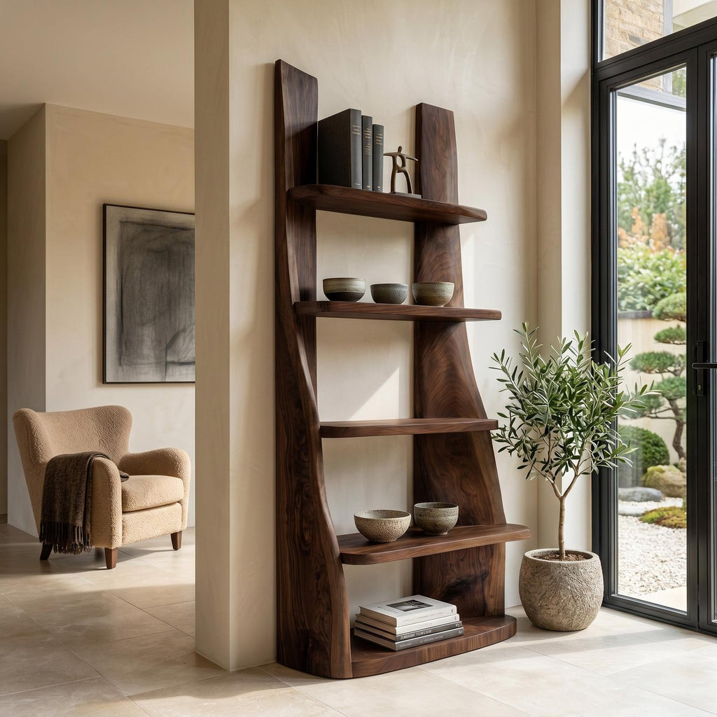 Mid-Century Wooden Bookshelf, Retro Timber Storage Display Shelving Rack for Apartment Living Room