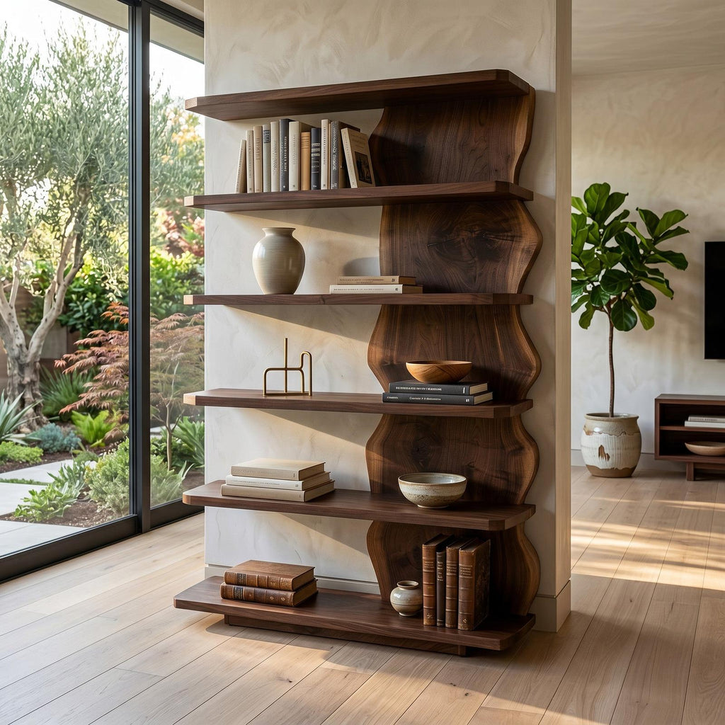 Scandinavian Natural Wood Corner Standing Shelf, Nordic Tiered Bookcase Display Organizer for Small Spaces