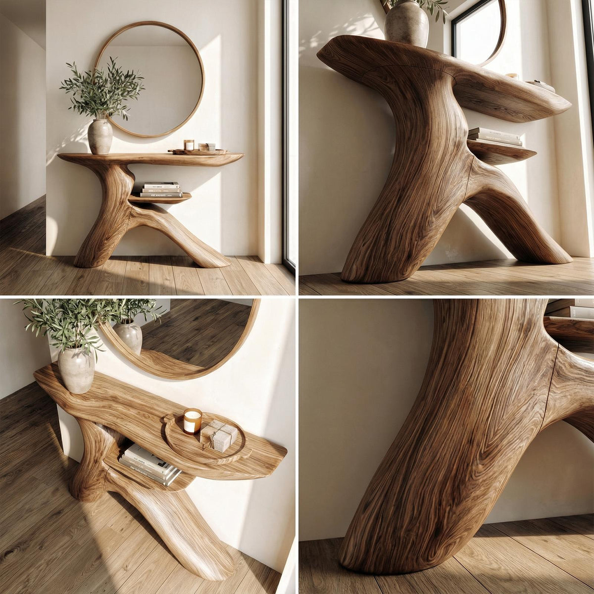Minimalist Console Table, Natural Solid Wood Narrow Entryway Sofa Table for Living Room