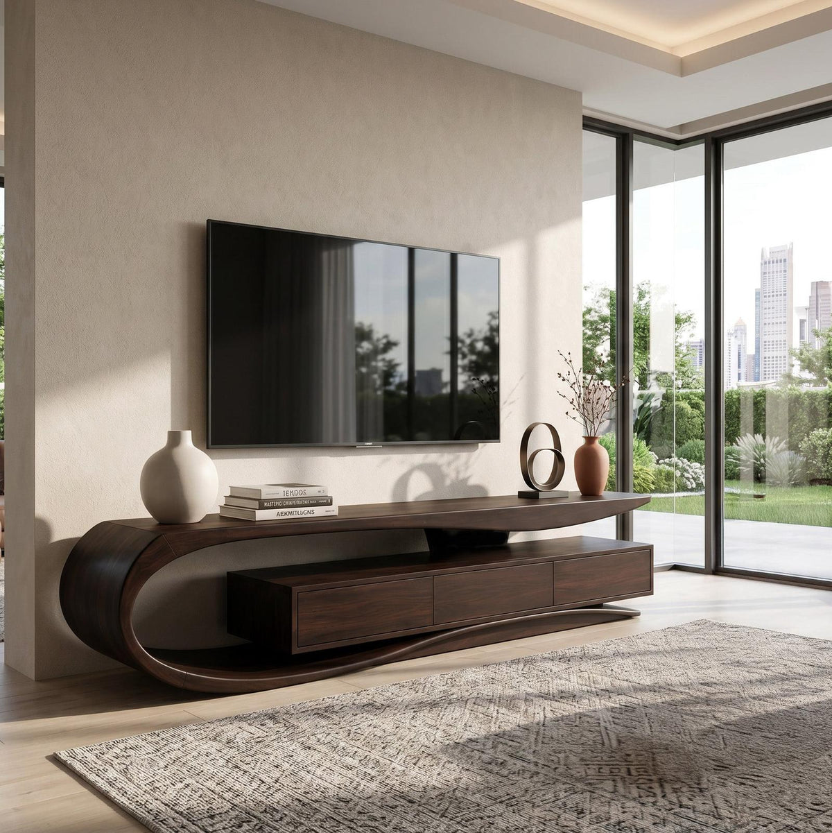 Organic Rounded Wooden TV Console For Living Room Furniture