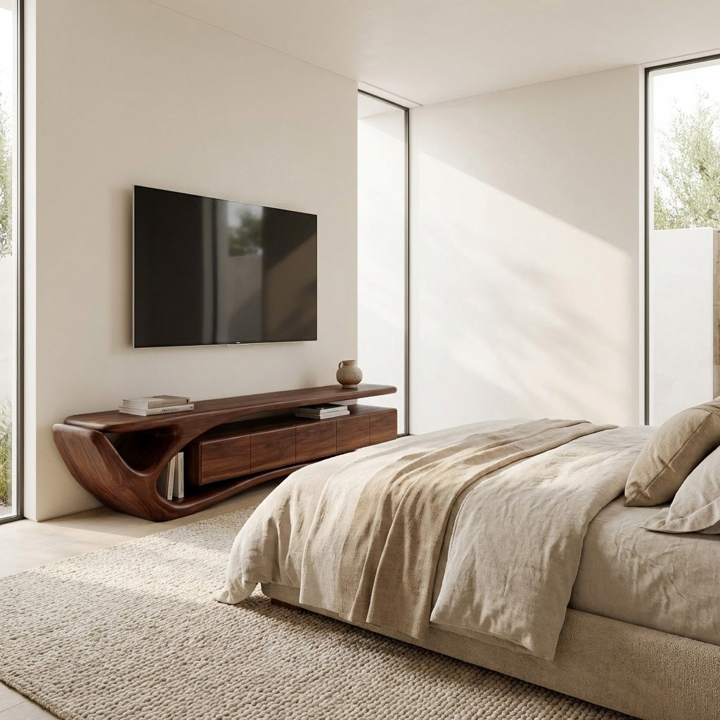 Contemporary Wooden TV Cabinet, Modern Living Room Area Media Console Credenza, Rustic Wood TV Stand