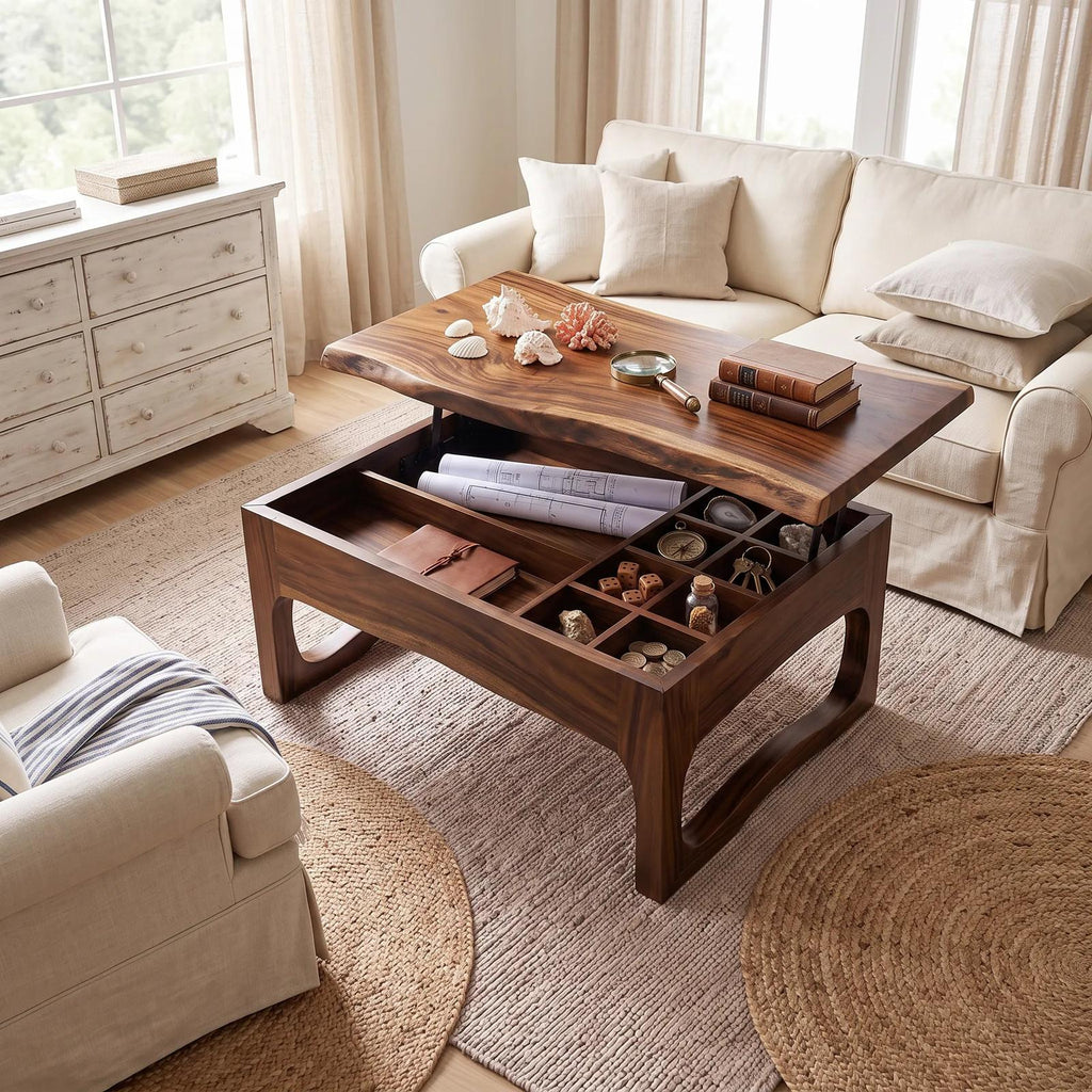 Scandinavian Storage Lift Top Coffee Table Bright Living Room