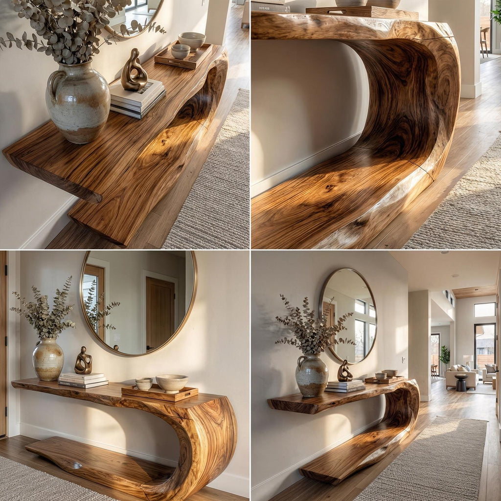 Rustic Console Table, Natural Solid Wood Narrow Entryway Sofa Table for Living Room