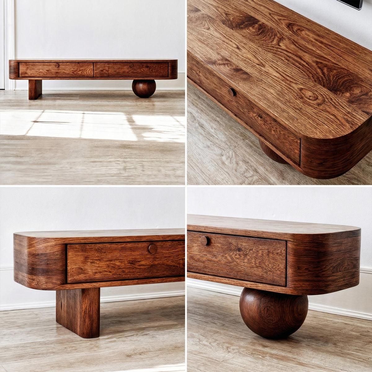 Modern TV Cabinet, Solid Wood Mid-Century Media Console Entertainment Center for Living Room