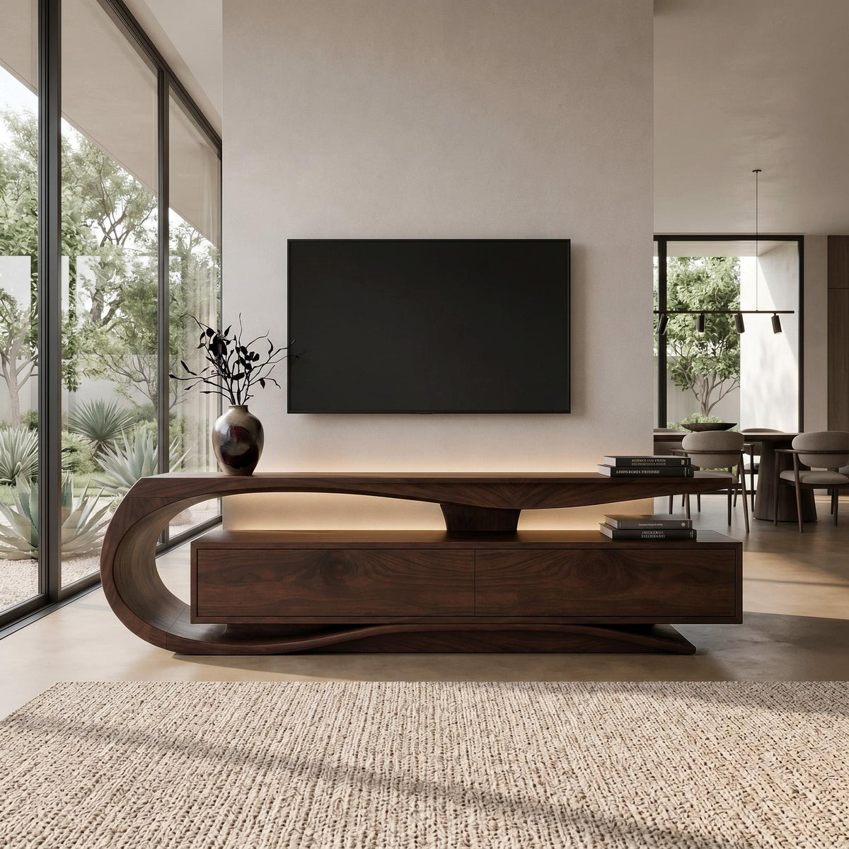 Luxury Curved Wooden TV Console For Interiors