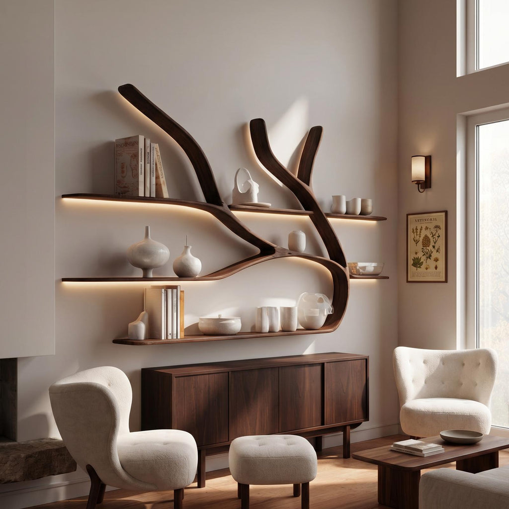 Minimalist Tree Branch Floating Bookshelf for Living Room
