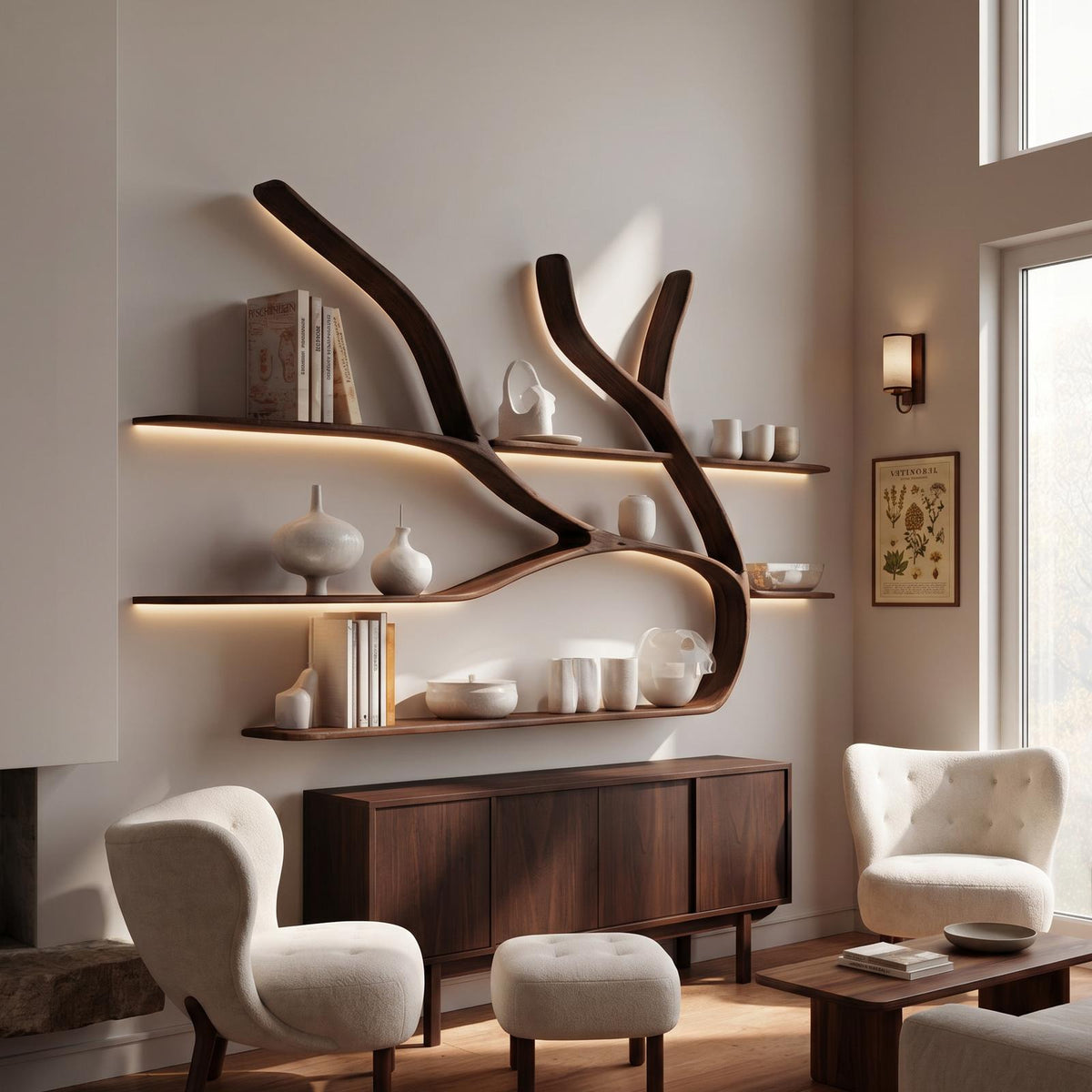 Minimalist Tree Branch Floating Bookshelf for Living Room