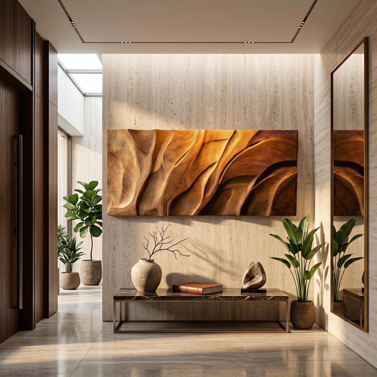 Wooden Wall Art with Textured Design, Rustic Carved Wood Accent Panel Decor for Kitchen