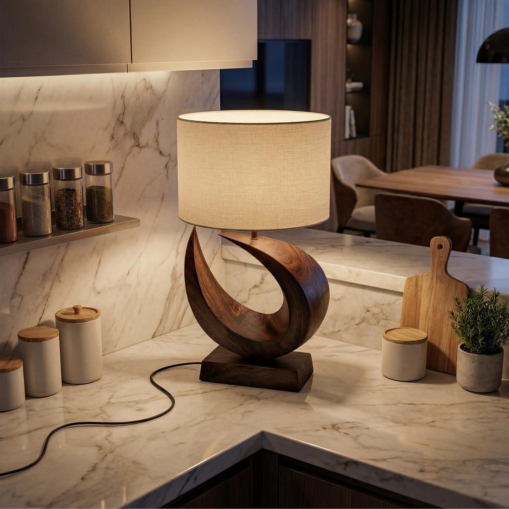 Coastal Artistic Table Lamp, Unique Wooden Driftwood Style Bedside Light for Bedroom & Living Room