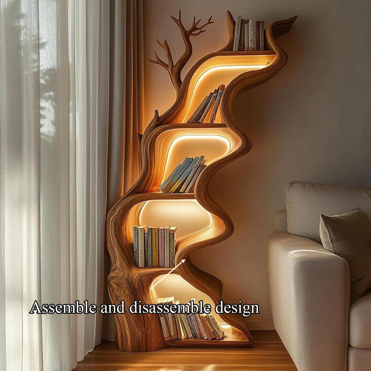 Rustic Tree Bookshelf Solid Wood Live Edge Modern Decor Gift