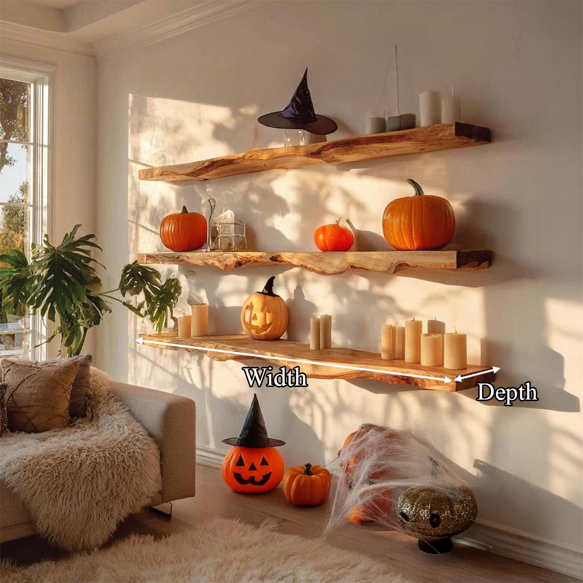 Rustic Floating Shelf, Wood Tree Branch Wall Mounted Shelf, Spooky Gothic Entryway & Hallway Wall Decor Organizer