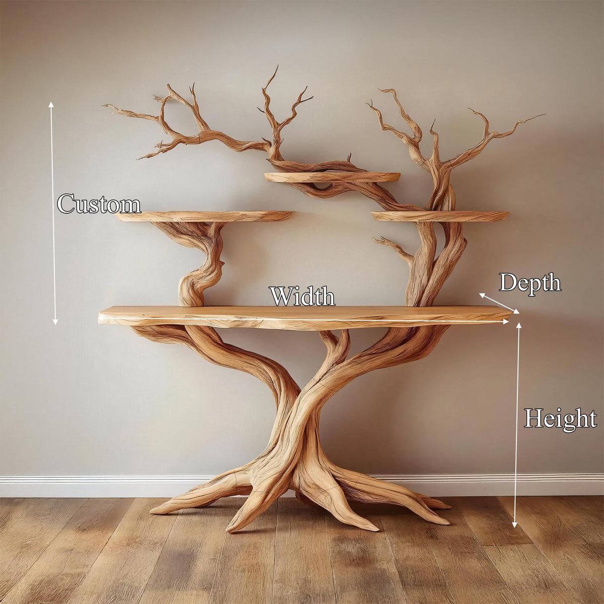 Tree Bookshelf Table Solid Wood Nature Style Gift