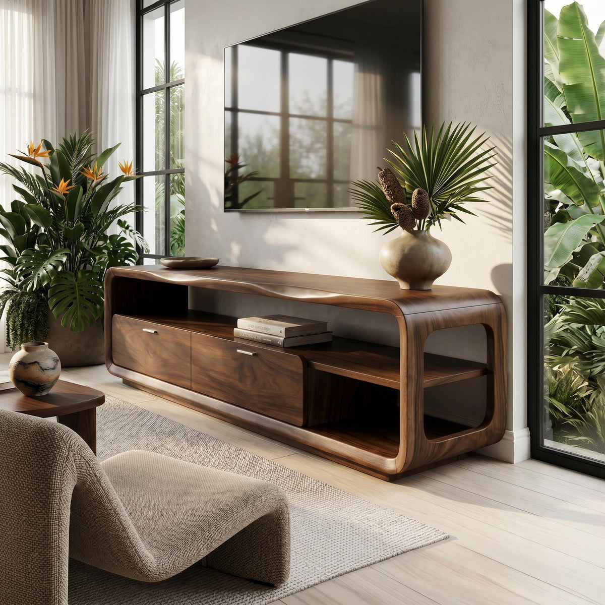 Sculptural Entertainment Console Modern Luxury Living