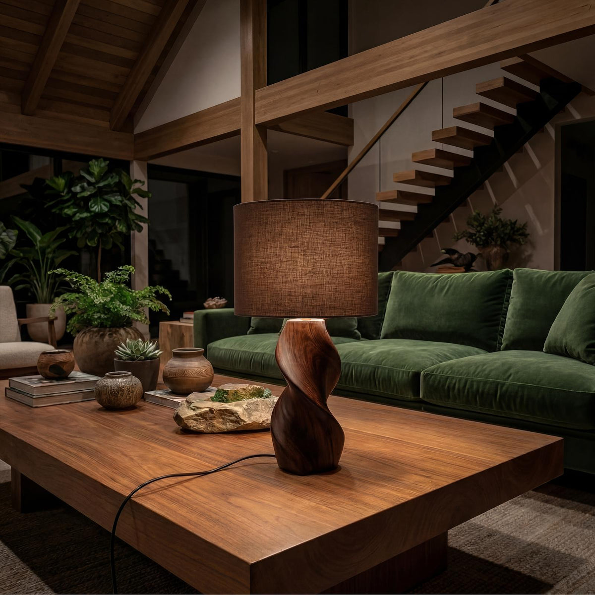 Japandi Decorative Table Lamp, Modern Wooden Accent Light for Living Room, Hallway & Bedside