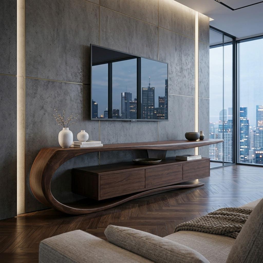 Minimalist Curved TV Console For Living Room