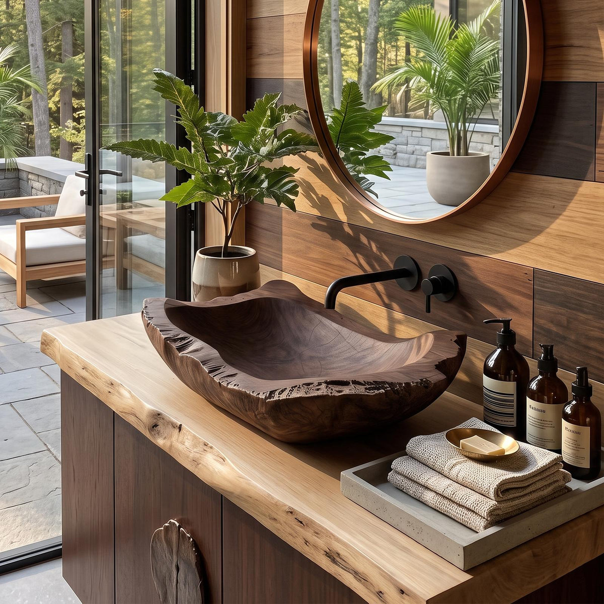 Mid Century Wood Wash Basin For Luxury Bathroom Furniture