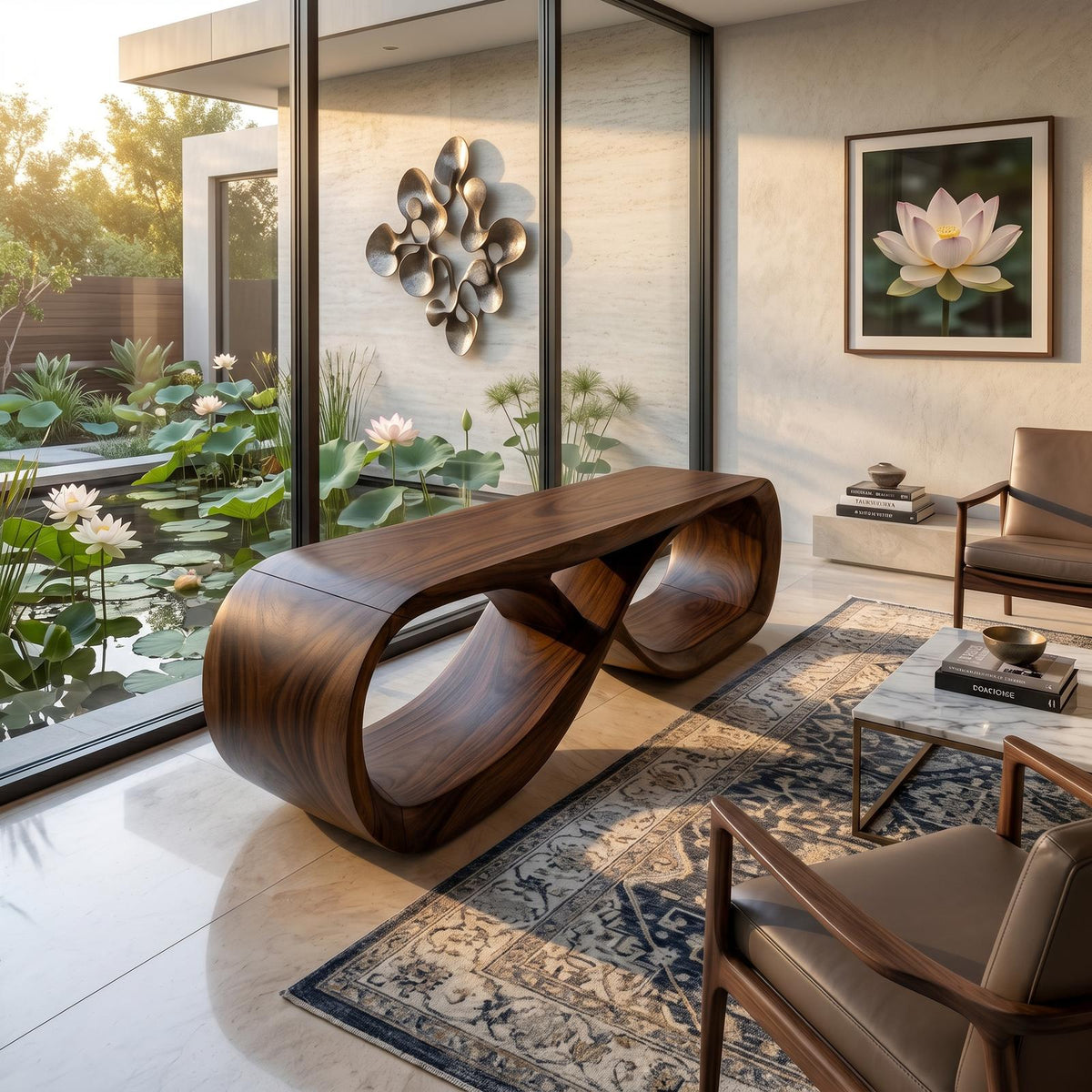 Curved Wooden Bench Contemporary Residence
