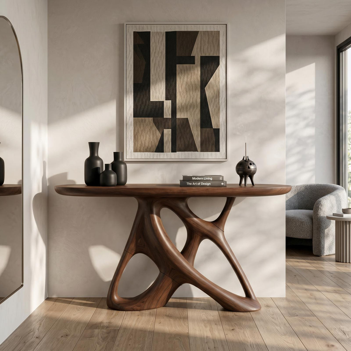 Organic Open Frame Console Table Designer Foyer