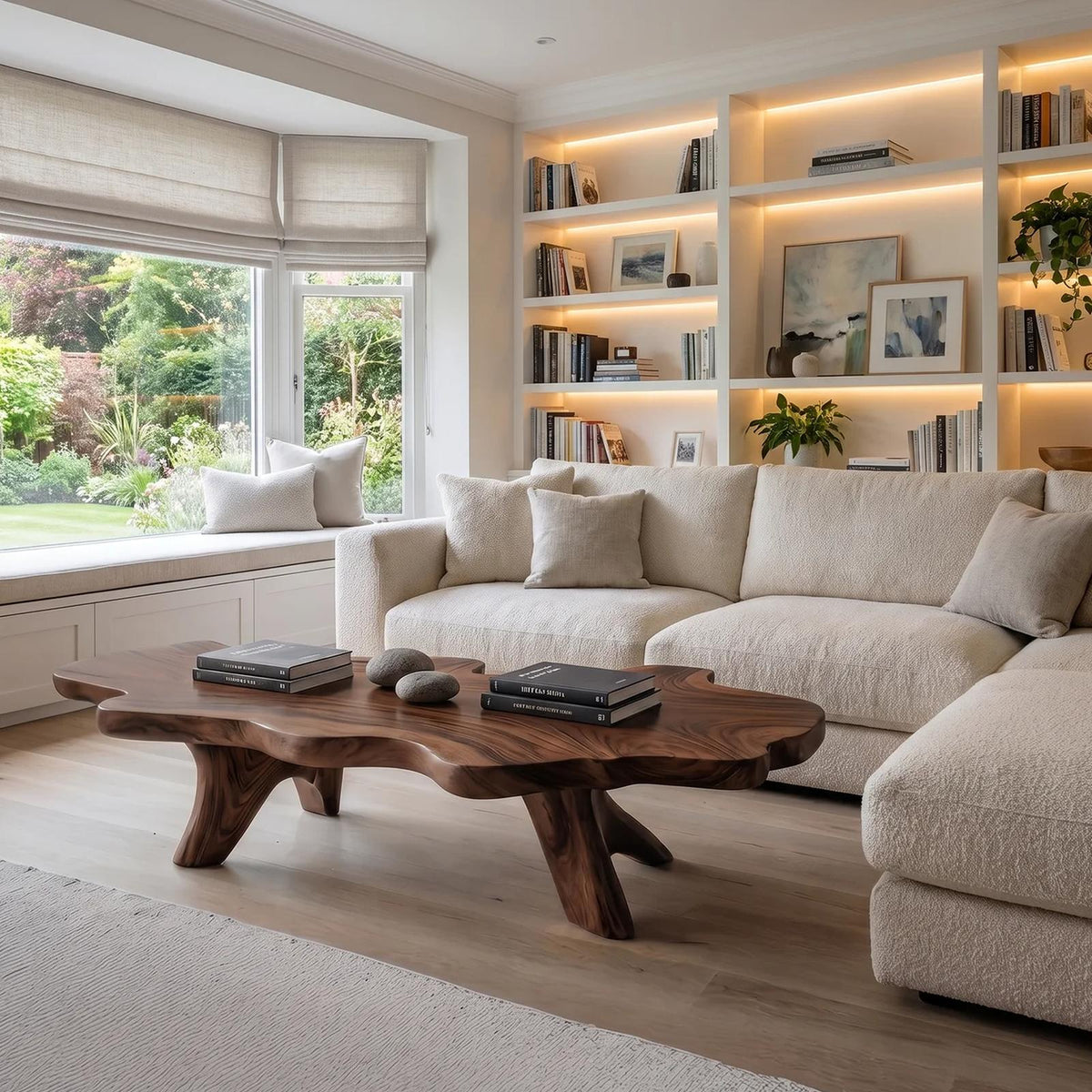 Handcrafted Solid Wood Low Coffee Table, Live Edge Natural Wood Center Table for Artisan Living Rooms