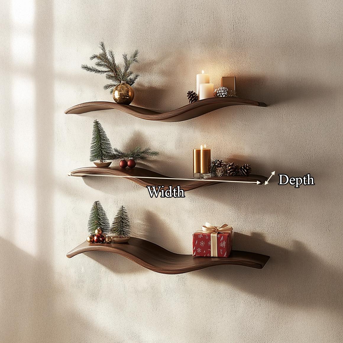 Mid Century Modern Wave Wall Shelf, Handcrafted Rustic Wavy Floating Shelf for Living Room Decor