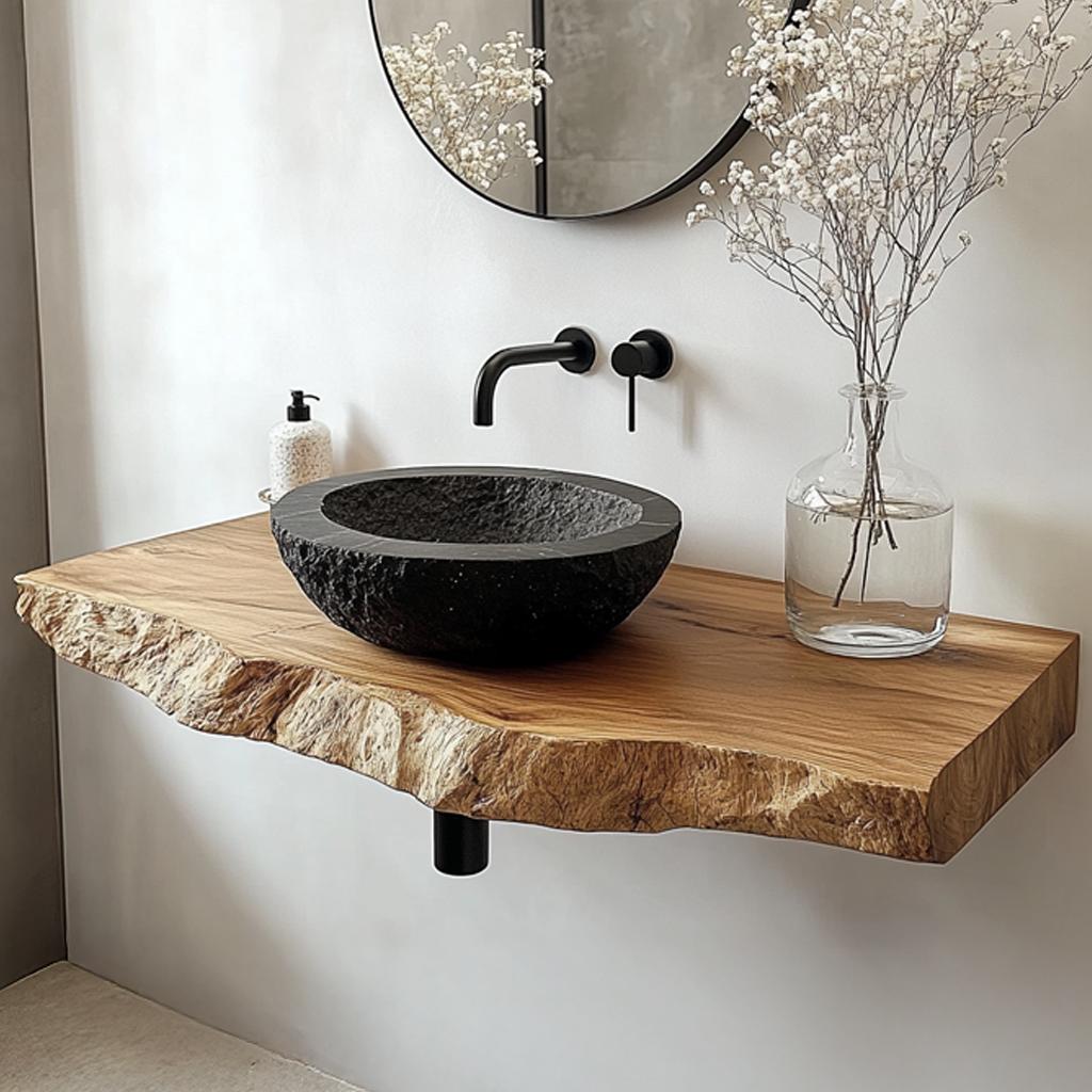 Rustic Solid Wood Vanity, Bathroom Single Sink Countertop Console Table, Washroom Wood Washstand Shelf