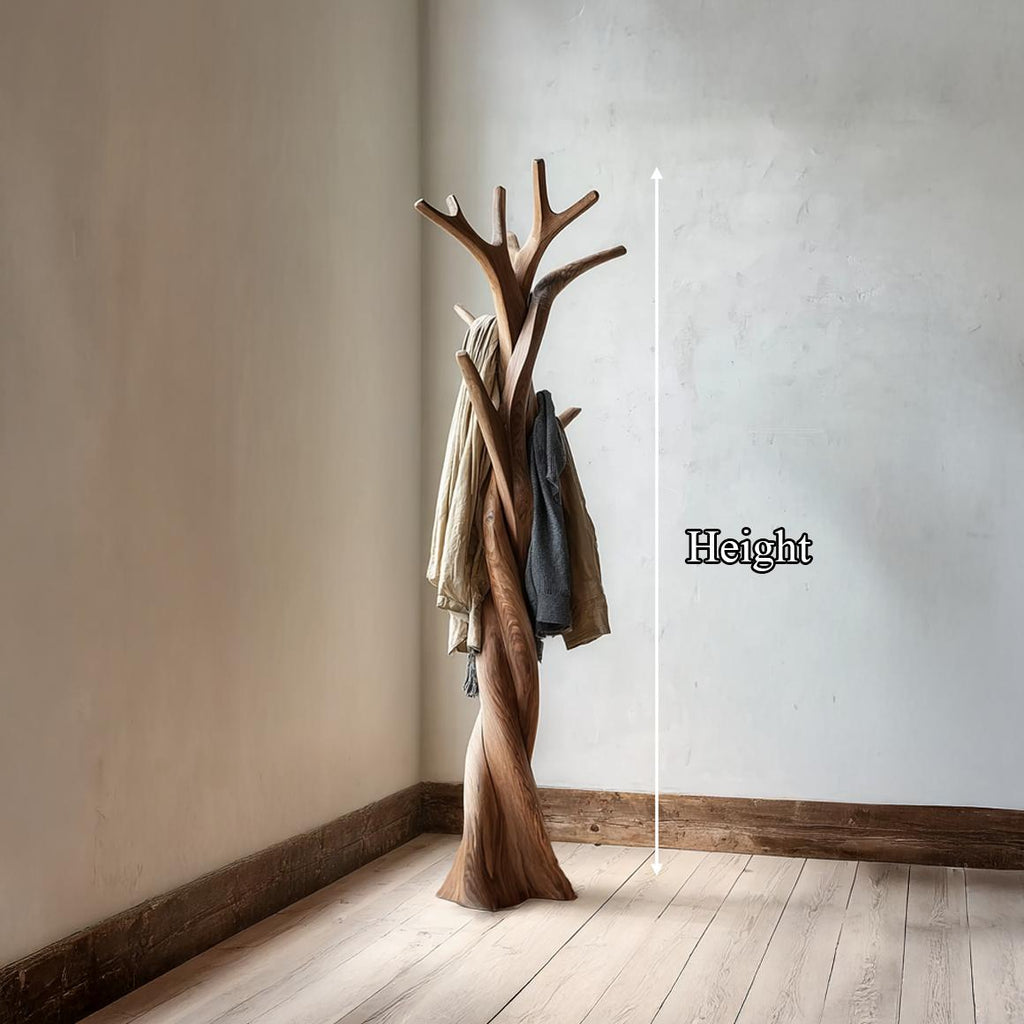 Rustic Twisted Tree Branch Coat Rack, Freestanding Solid Wood Coat Tree & Hat Stand for Entryway