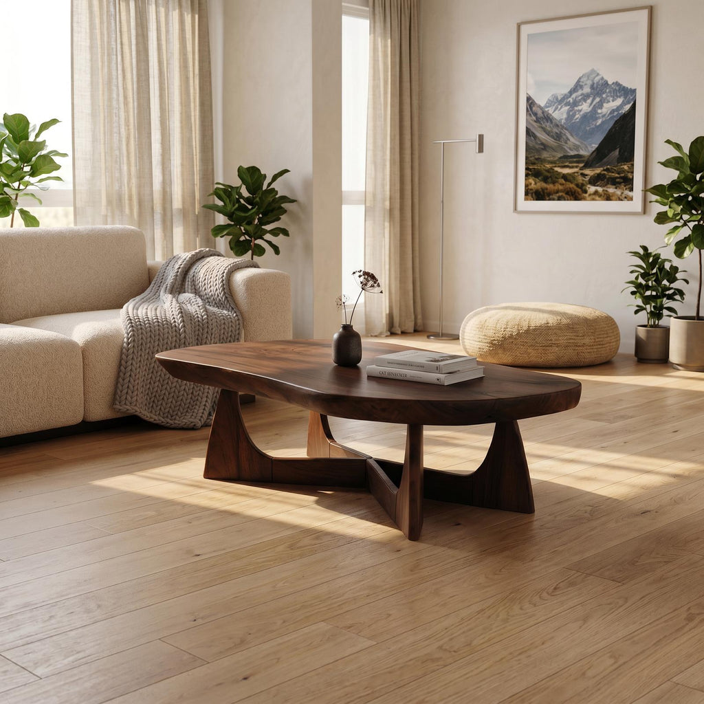 Nordic Wood Coffee Table, Scandinavian Minimalist Solid Wood Center Table for Cozy Living Room Lounge, Light Finish