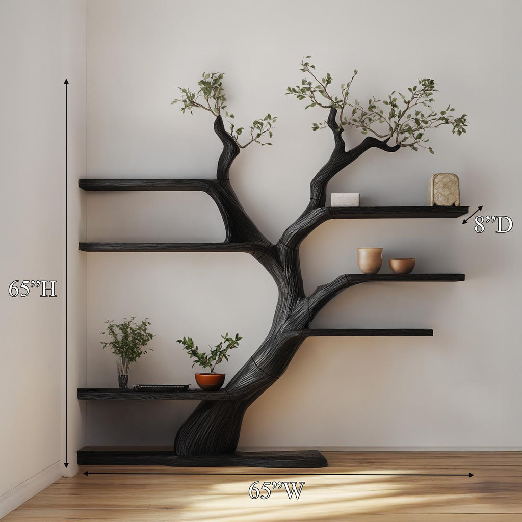 Rustic Tree Bookshelf, Free Standing Solid Wood Bookcase Storage Stand, Decorative Bedroom & Living Room Organizer