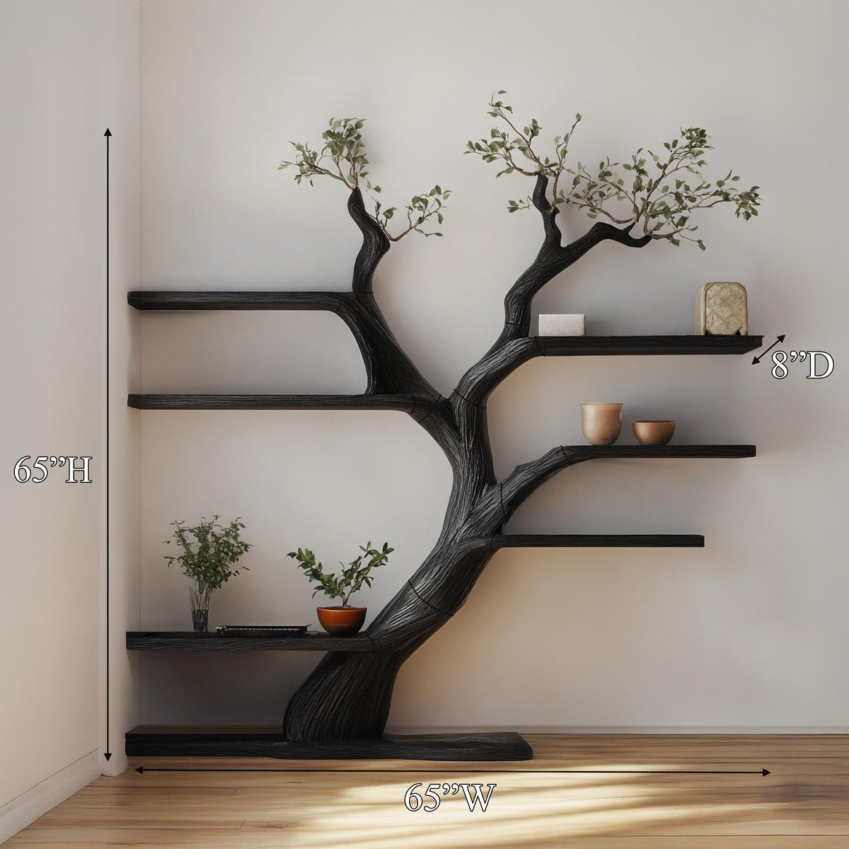 Rustic Tree Bookshelf, Free Standing Solid Wood Bookcase Storage Stand, Decorative Bedroom & Living Room Organizer