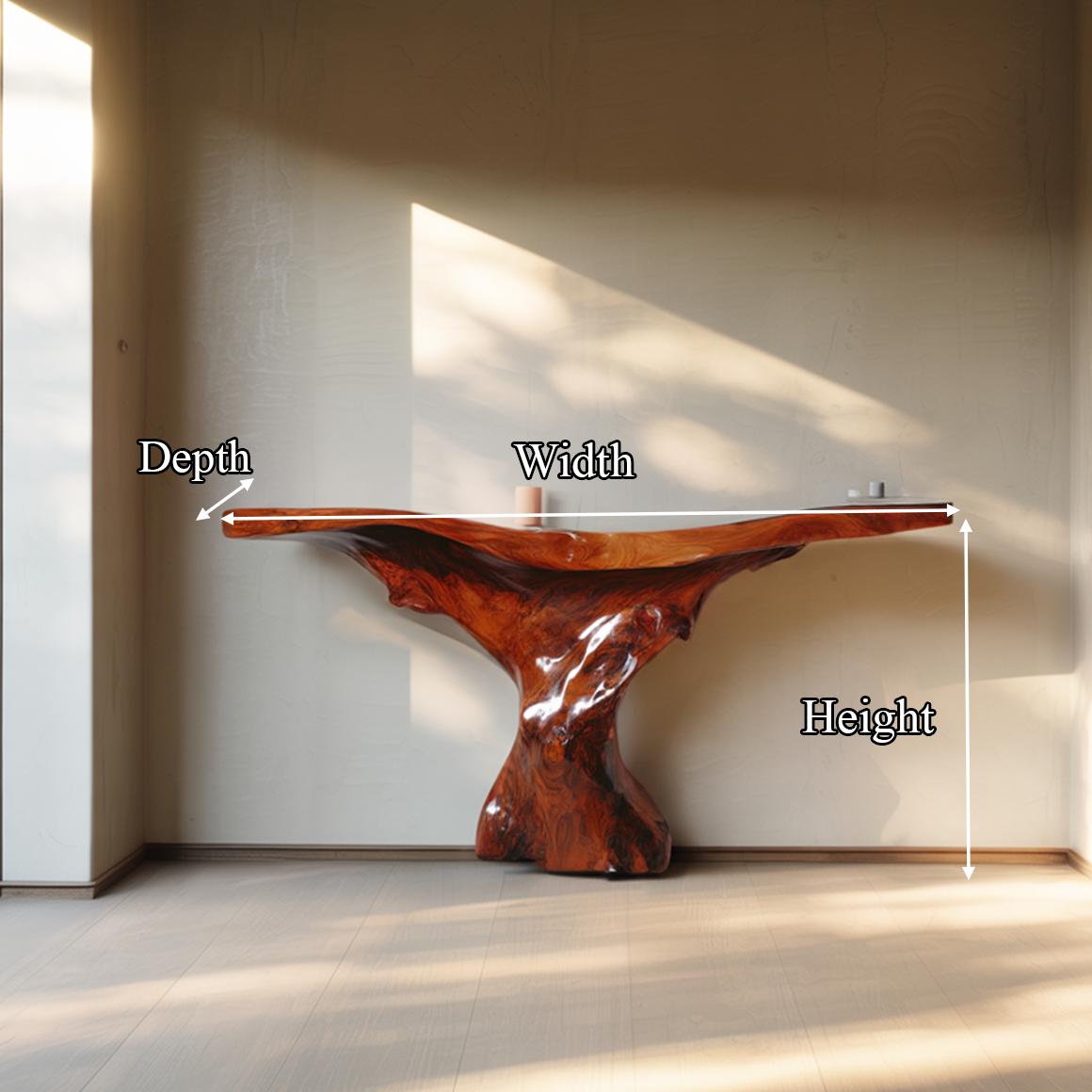 Mid Century Modern Console Table, Sculptural Wood Base, Artistic Statement Piece for Foyer & Living Room