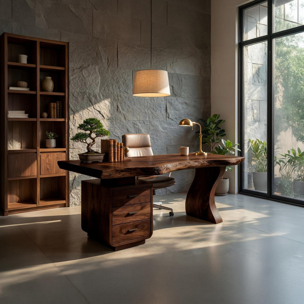 Contemporary Home Office Desk, Handcrafted Solid Wood Writing Computer Table for Artistic Living Room